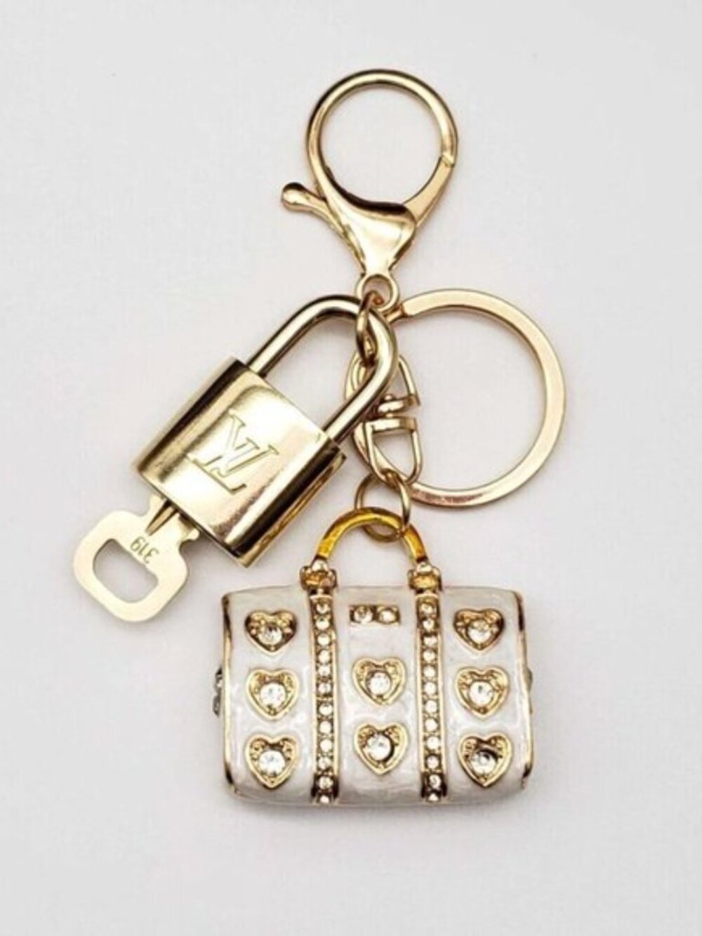 Authentic Louis Vuitton LV Gold Padlock & Key 🔒Unbranded Bag Charm - Picture 2 of 8